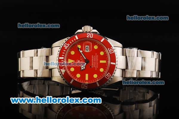 Rolex Submariner Automatic Movement Full Steel with Red Bezel and Red Dial - Yellow Markers - Click Image to Close